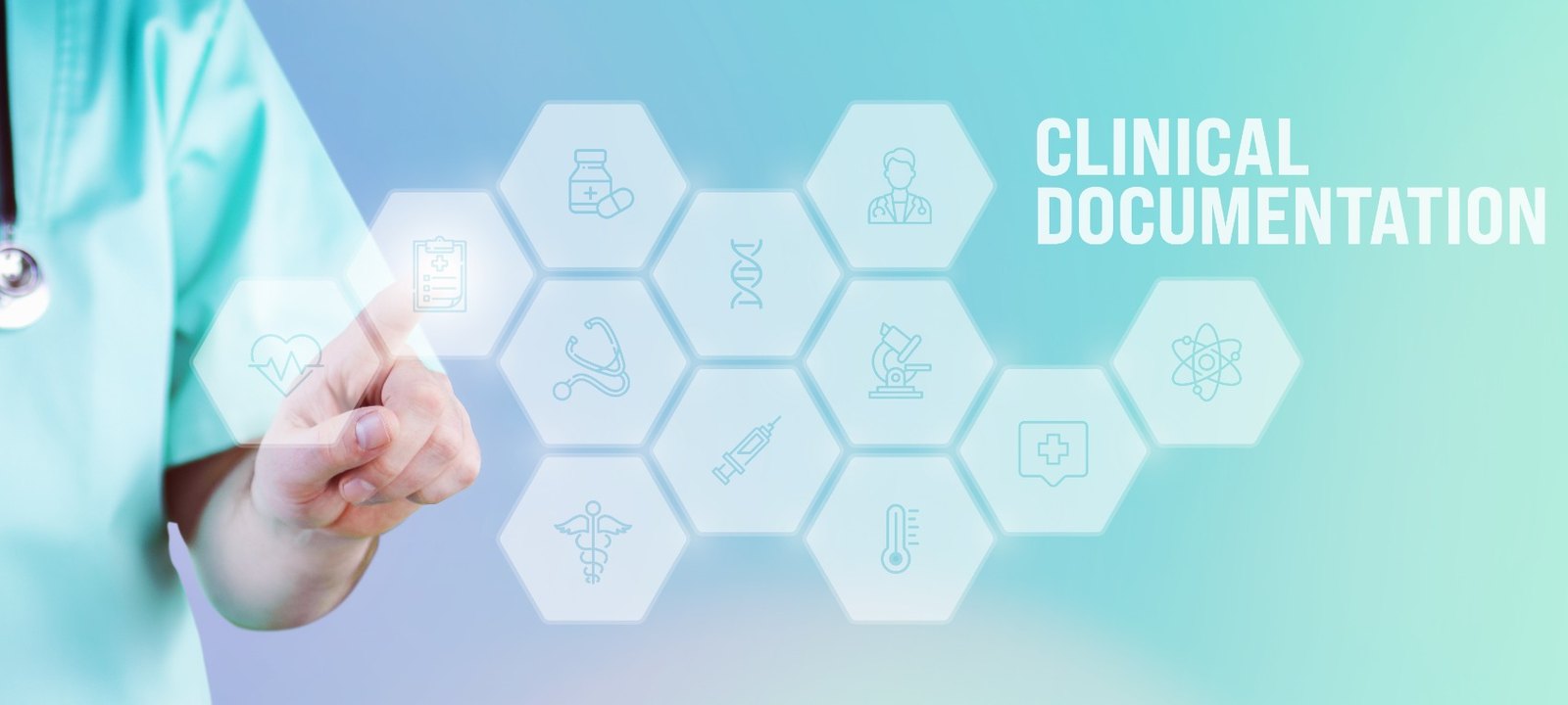 Chiropractor tapping digital clinical documentation interface with icons — Documentation & Risk Management webinar