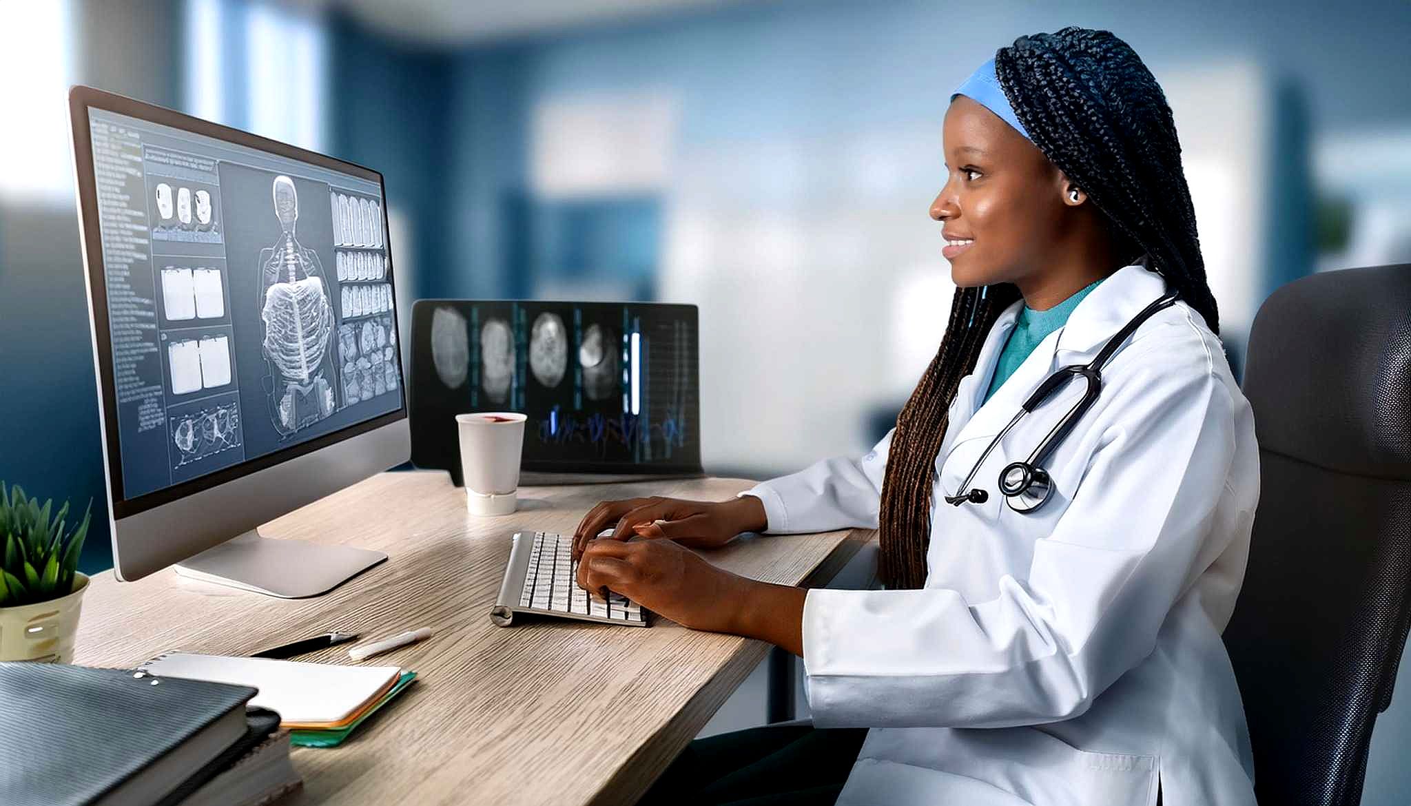 Doctor completing online chiropractic credits with CCEDseminars on her computer