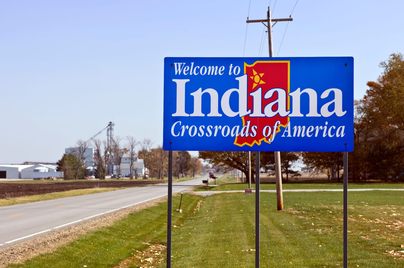 Welcome to Indiana, Crossroads of America state sign — Indiana chiropractic continuing education requirements guide, CCEDseminars