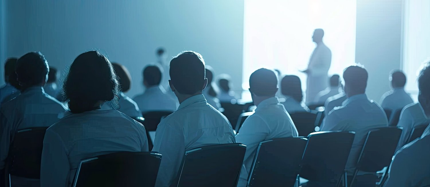 Chiropractic certification program with doctors in classroom training and continuing education lecture setting