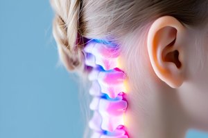 3D visualization of pediatric cervical spine highlighting postural stress from text neck