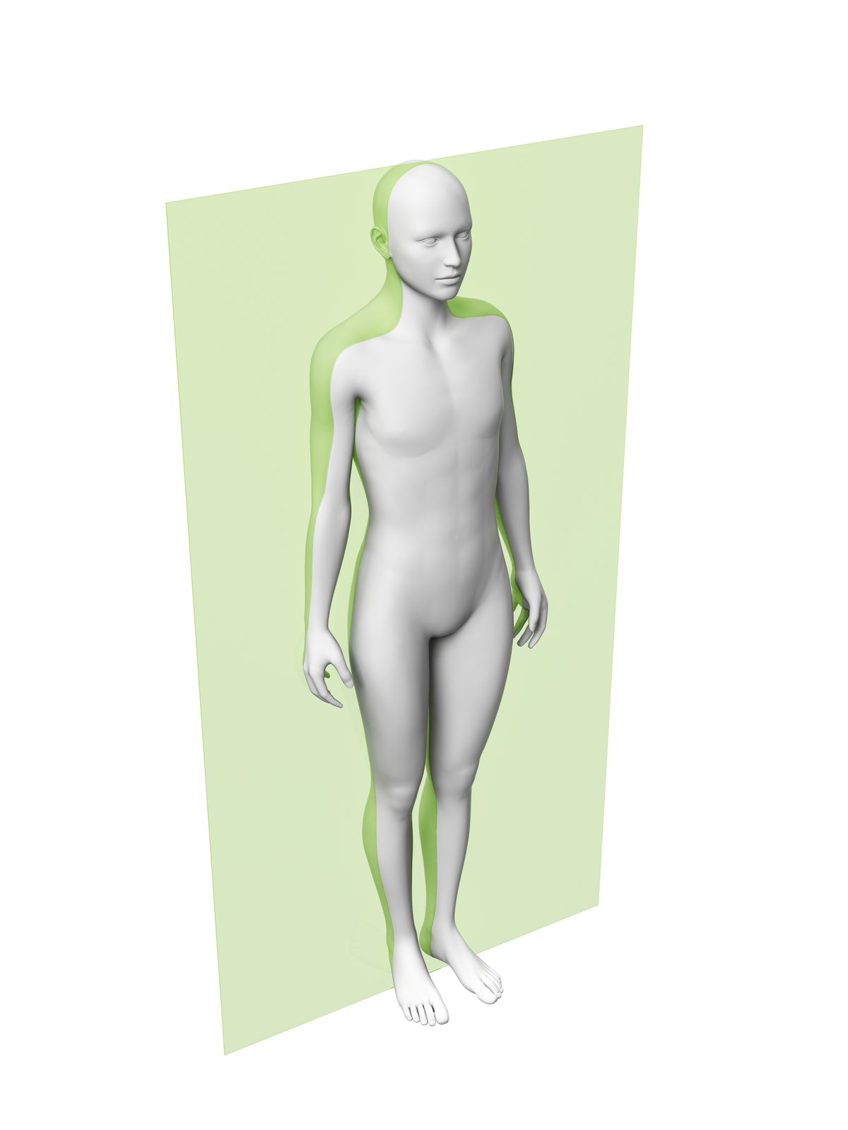 3D render of a human figure intersected by a translucent green coronal plane dividing the body into front and back halves — Orthopedics 213: Coronal Plane Movement & Neuroplasticity, a 2-hour chiropractic CE course