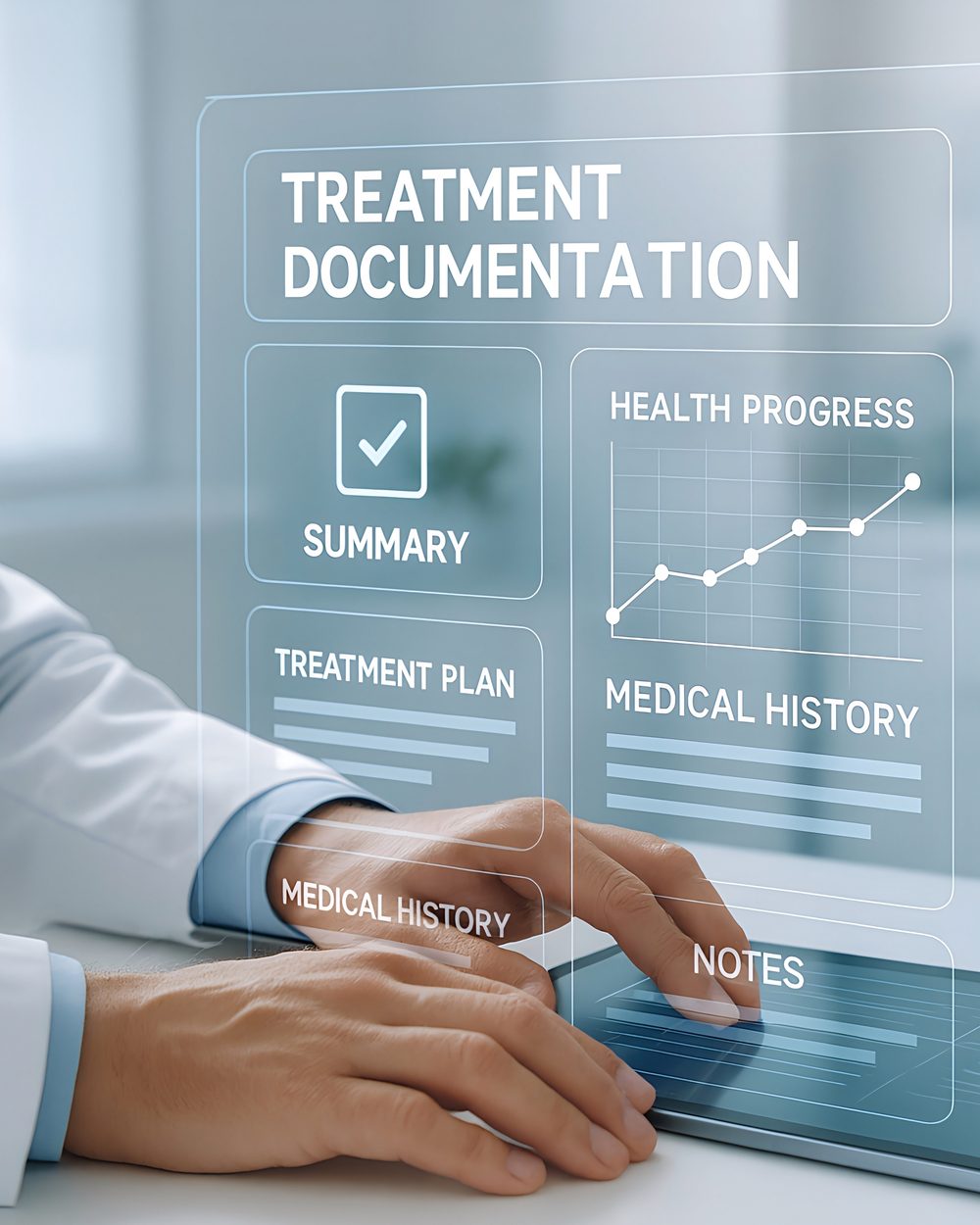 Clinician completing structured treatment documentation on a tablet with charting interface — Bullet Proof Documentation chiropractic CE; CCEDseminars category page