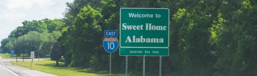 Alabama interstate highway sign saying Welcome to Sweet Home Alabama â€“ ideal for chiropractic CE promotion