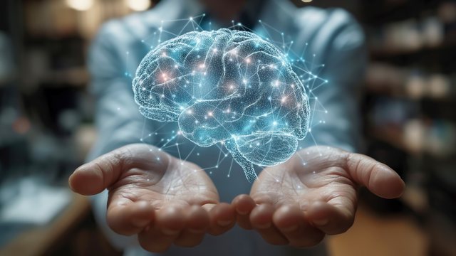 Clinician holding a glowing holographic brain displaying neural network connections — Chiropractic Clinical Neurology CCN certification program by CCEDseminars, 48 PACE-approved CE hours led by Michael W. Hall DC FIACN