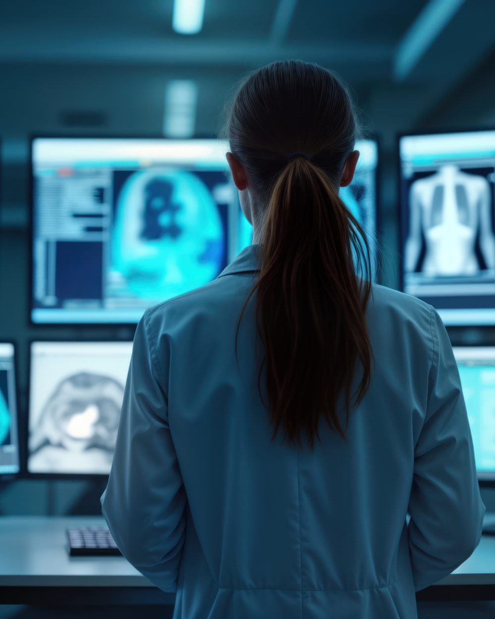 Radiologist reviewing spine and CT images on a multi-monitor reading station — chiropractic radiology CE courses; CCEDseminars category page