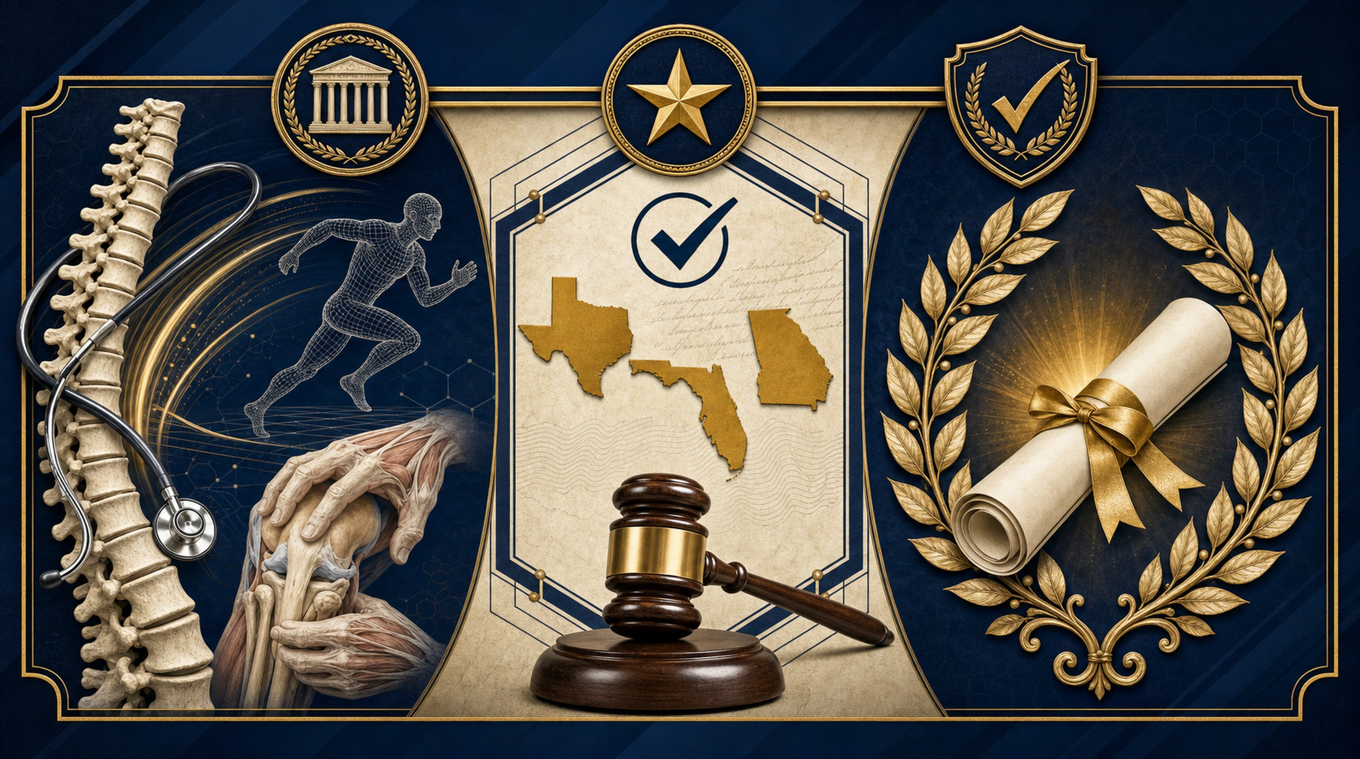 CCEDseminars chiropractic continuing education catalog hero showing PACE recognized, TCC approved, and CE Broker auto-reporting trust signals with three macro-cluster panels covering clinical specialty CE, state and compliance CE, and chiropractic certification programs